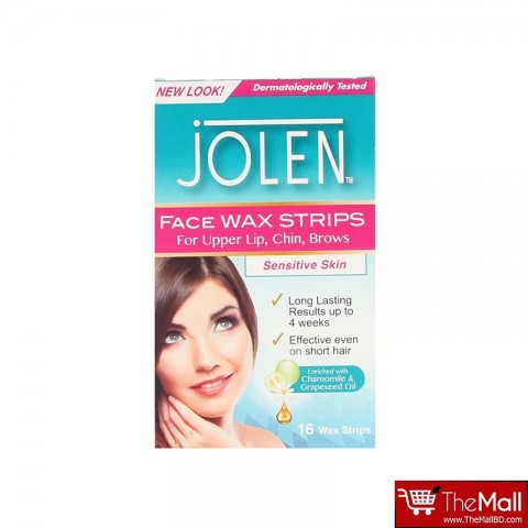 Jolen Face Wax Strips For Upper, Lip, Chin, Brows For Sensitive Skin 16's