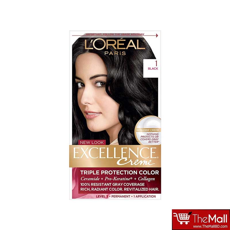 L'oreal Paris Excellence Creme Triple Protection Hair Color - 1 Black