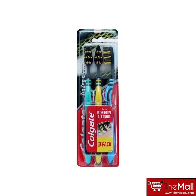 Colgate Zigzag Charcoal Toothbrush 3pk - Yellow