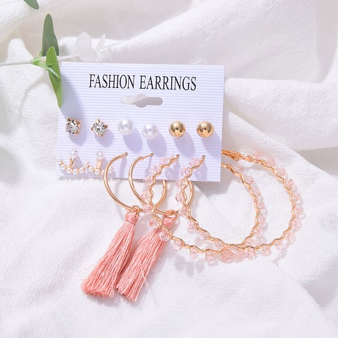 All-Match Pearl Rhinestones Geometric Earrings Set - 6 Pairs (55)