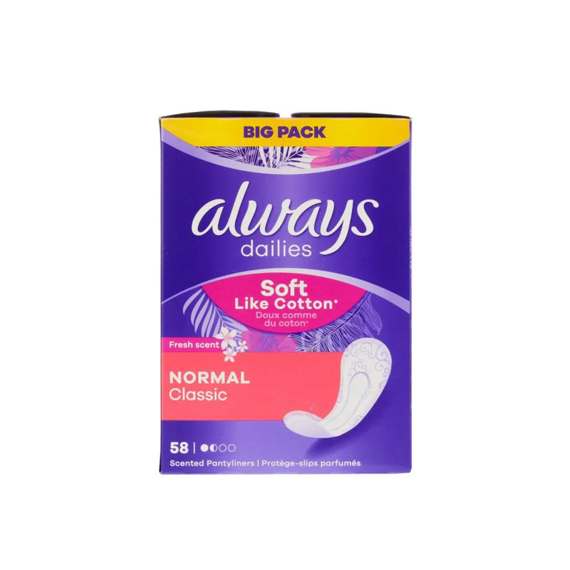 Always Dailies Soft Like Cotton Normal Classic Scented Panty Liners Pads - 58pcs