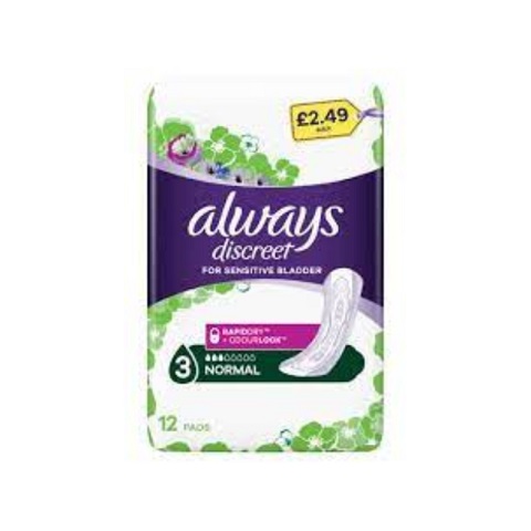 Always Discreet Incontinence Pads Normal For Sensitive Bladder - 12 Pads