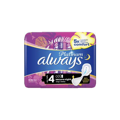 Always Platinum Secure Night 7pcs Ultra Pads With Wings - Size 4