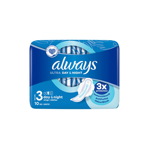 Always Ultra Day & Night 10pcs Pads Wit Wings - Size 3