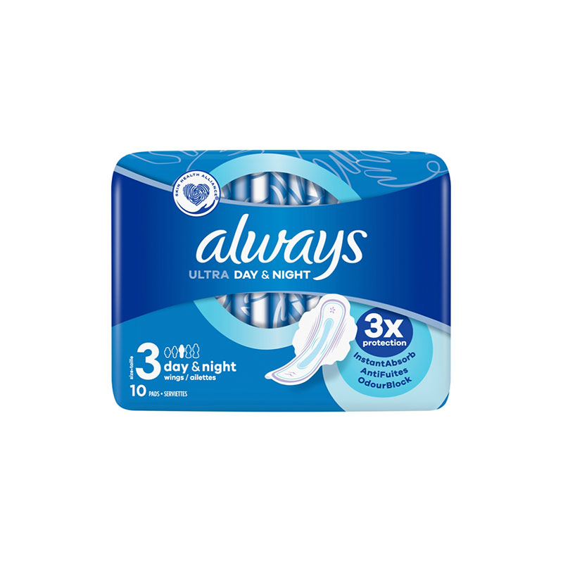 Always Ultra Day & Night 10pcs Pads Wit Wings - Size 3