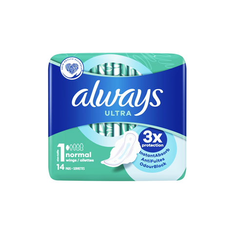 Always Ultra Normal With Wings Sanitary Napkins Size 1 (14 Pads)