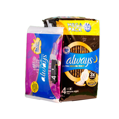 Always Ultra Secure Night Size 4 Sanitary Napkins - 22 Pads (with extra 2pads)