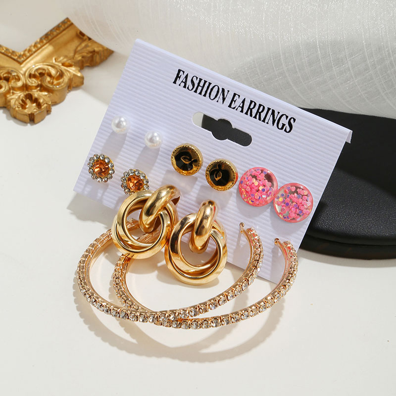 American Exaggerated Sequin Earrings Set - 6 Pairs (51)