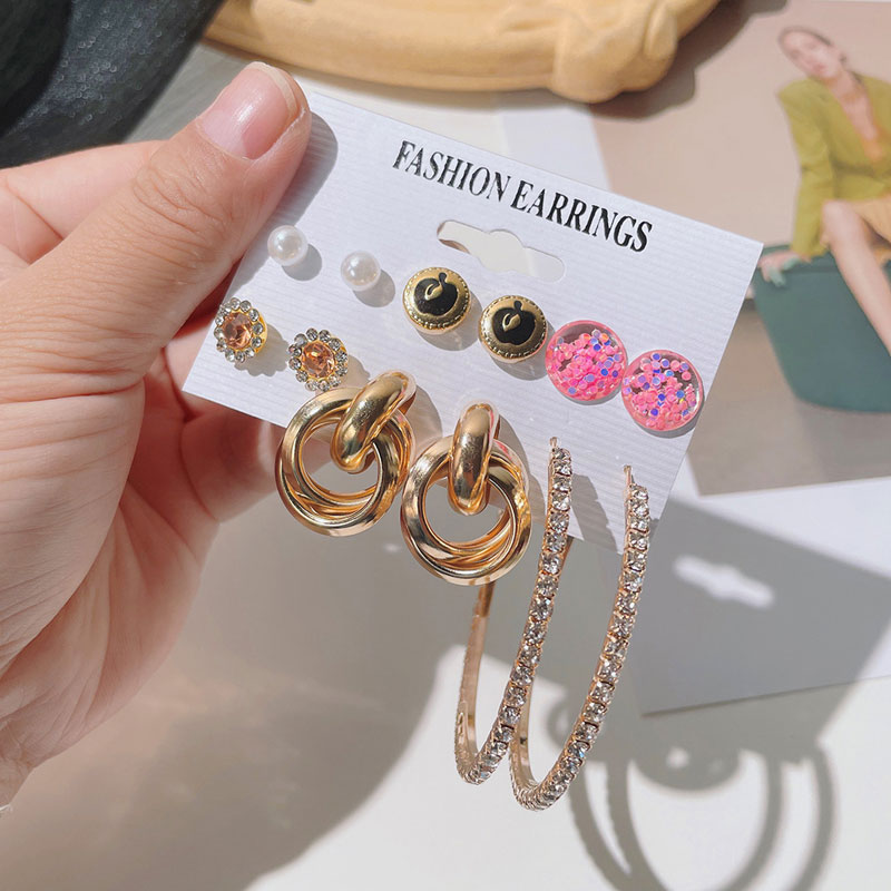 American Exaggerated Sequin Earrings Set - 6 Pairs (51)