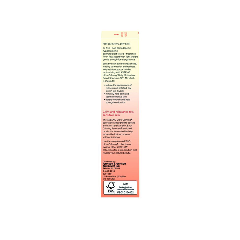 Aveeno Ultra-Calming Fragrance Free Daily Facial Moisturizer Sunscreen 68ml
