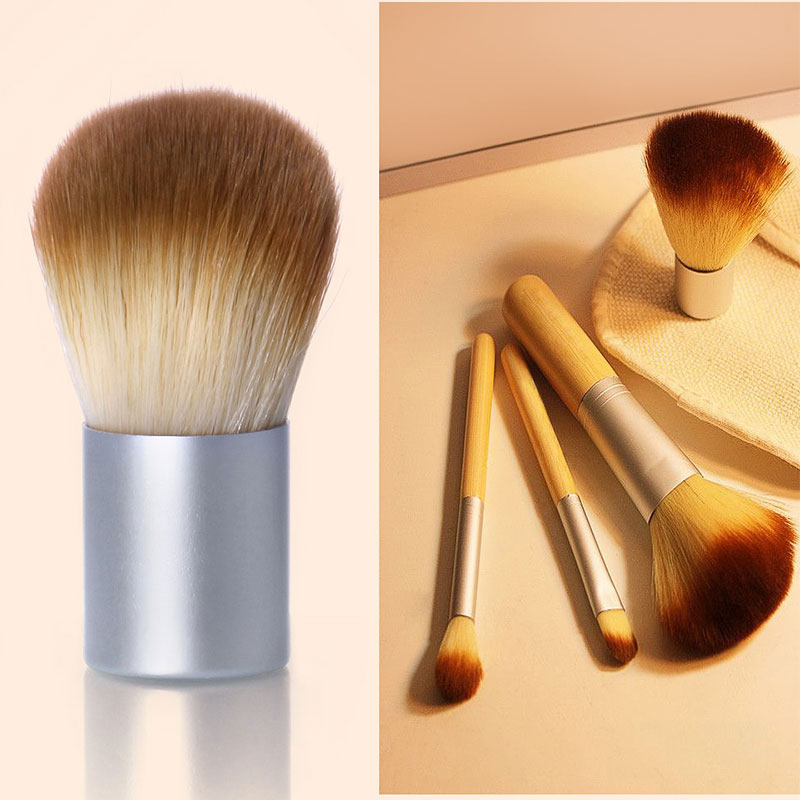 Bamboo Handle Makeup Brush Set With Mini Bag - 4pcs