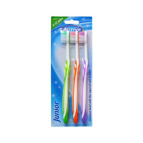 Beauty Formulas Active Oral Care Junior 3pcs Toothbrush For 8-12 Years - Violet
