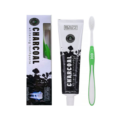 Beauty Formulas Charcoal Whitening Toothpaste 100ml + Beauty Formulas Toothbrush