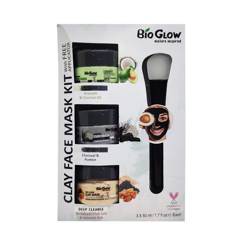 Bio Glow Clay Face Mask Kit With Free Applicator 3 x 50ml