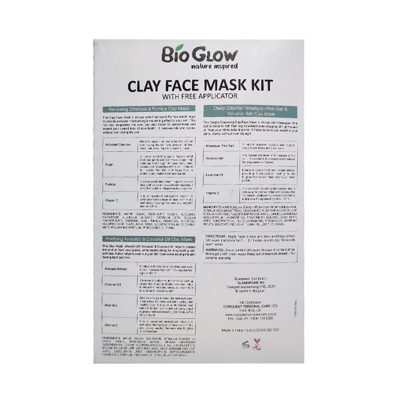 Bio Glow Clay Face Mask Kit With Free Applicator 3 x 50ml