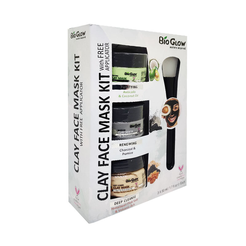 Bio Glow Clay Face Mask Kit With Free Applicator 3 x 50ml