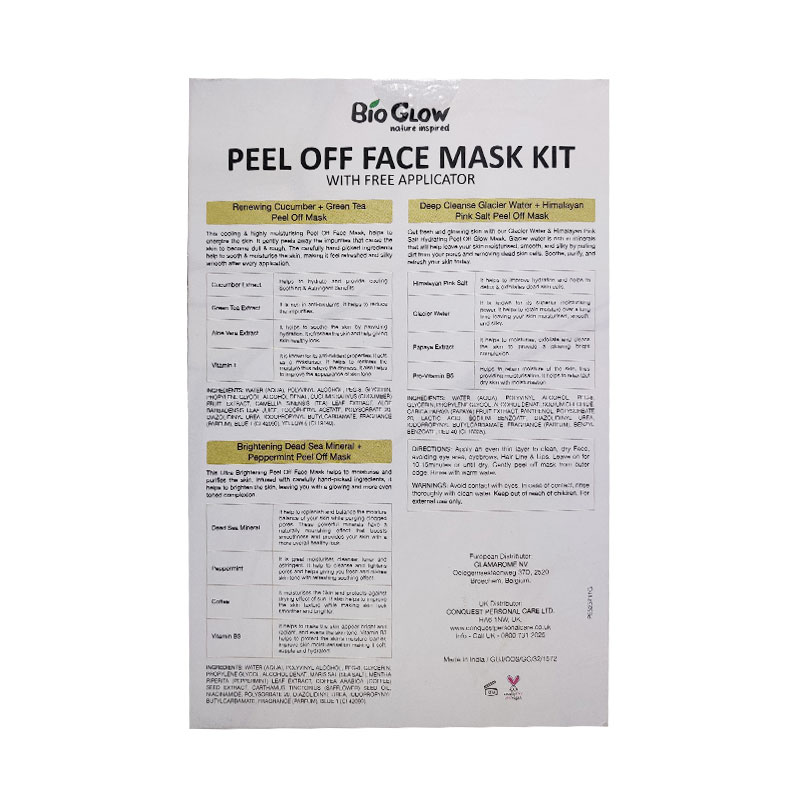Bio Glow Peel Off Face Mask Kit With Free Applicator 3 x 50ml