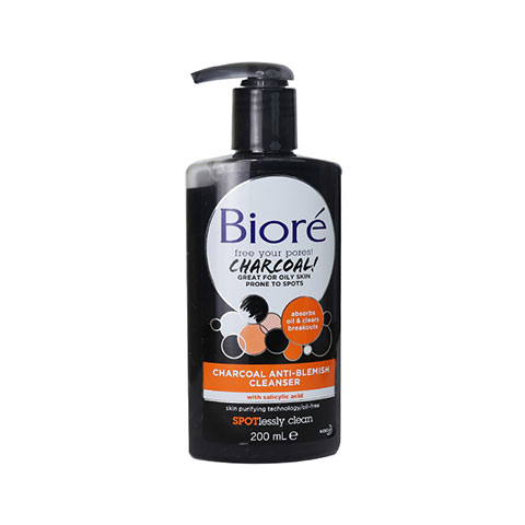 Biore Charcoal Anti Blemish Cleanser Absorbs Oil & Clears Breakouts 200ml