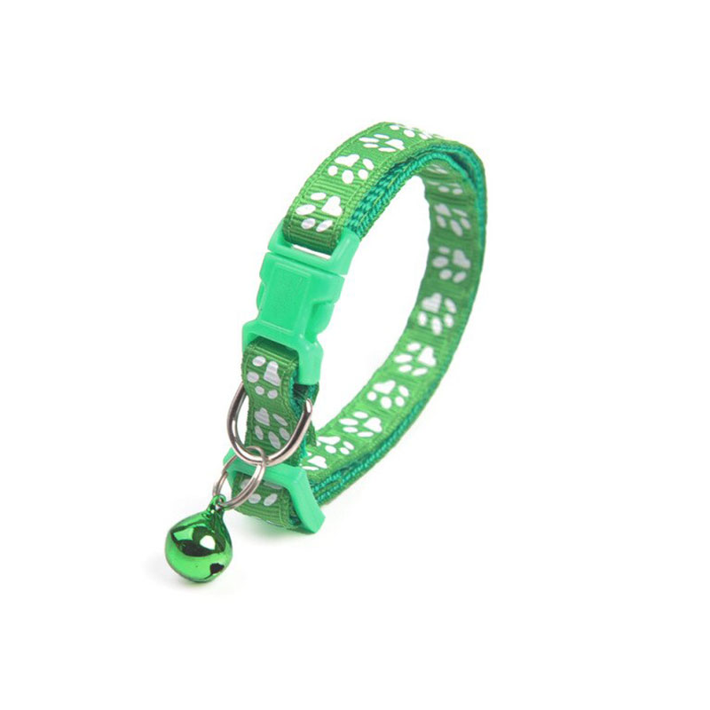 Dog Print Pet Bell Collar - green