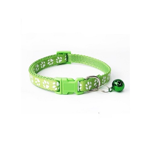 Dog Print Pet Bell Collar - Light Green