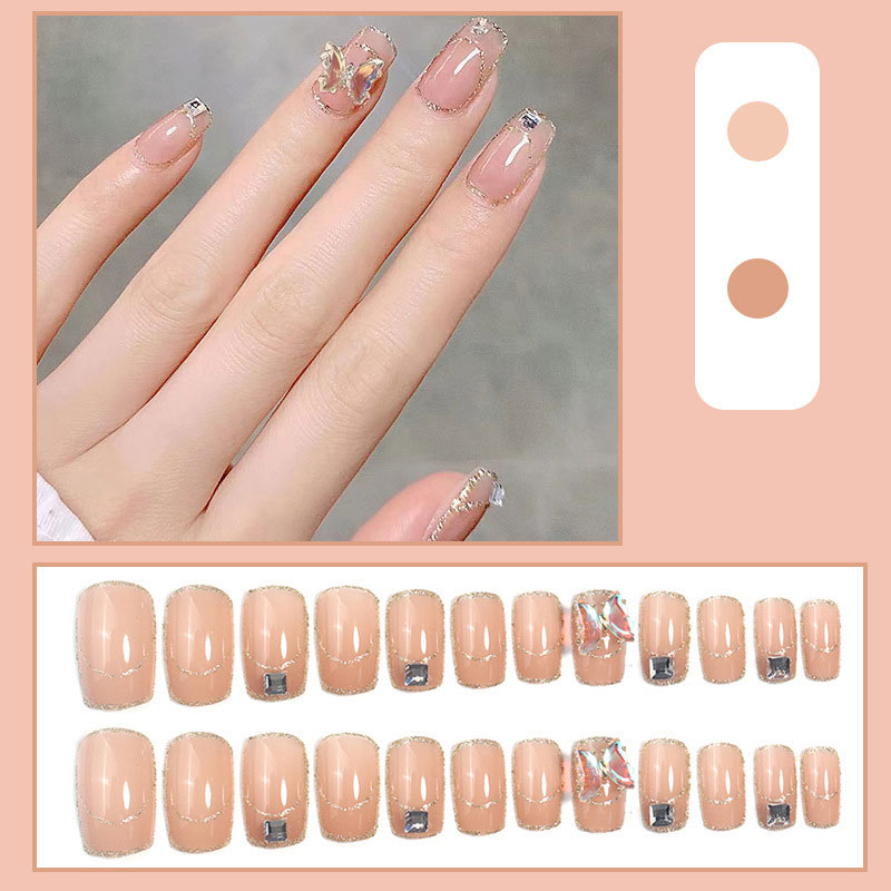 Butterfly Manicure Patch Fake Nail 24pcs - Diamond Crystal Gold