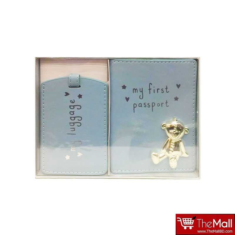 Button Corner PU My First Passport And Luggage Tag - Blue