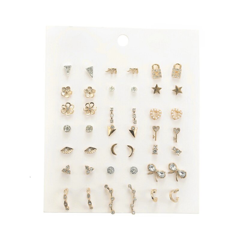 C-shaped Elephant pearl lock Earrings Set - 21 Pairs (58)