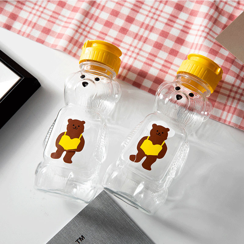 Cartoon Bear Straw Cup Transparent Leakproof Drinking Bottle