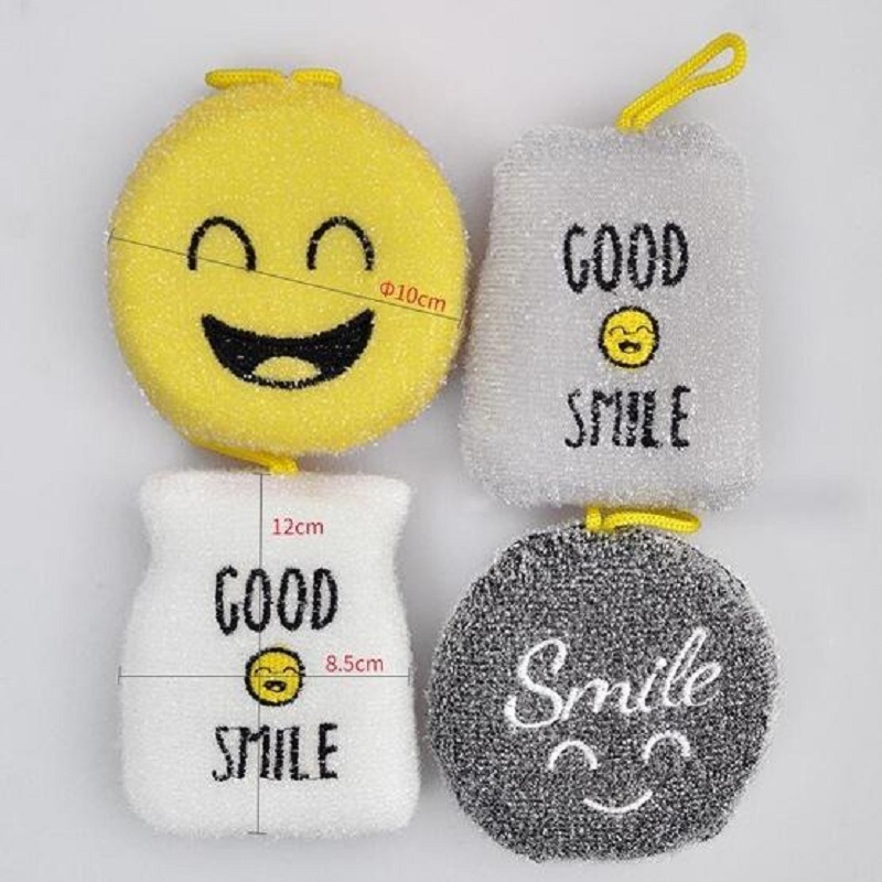 Cartoon Smiley Dishwashing Sponge Wipe Double-Sided Scouring Pad Set - 4 Pieces (20192)