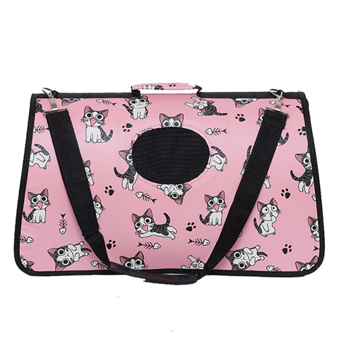 Cat Print Pet Carrier Bag - Pink