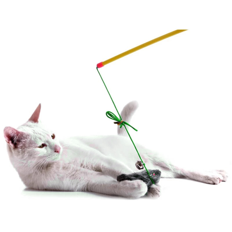 Cat Toy Fishing Rod Mouse Funny Cat Stick - Yellow (20231)