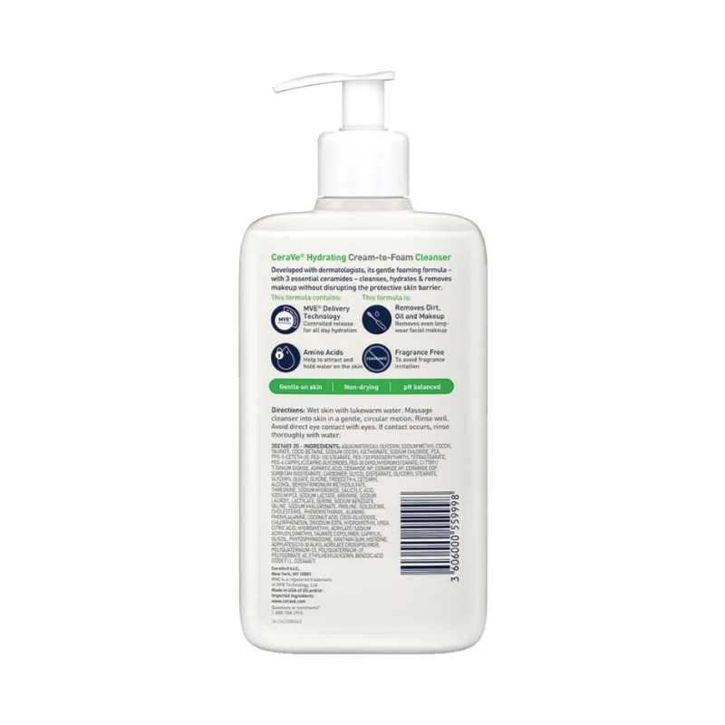 CeraVe Hydrating Cream-To-Foam Cleanser For Normal To Dry Skin 355ml