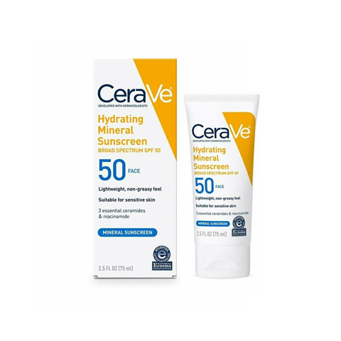 CeraVe Hydrating Mineral Face Sunscreen 75ml - SPF50