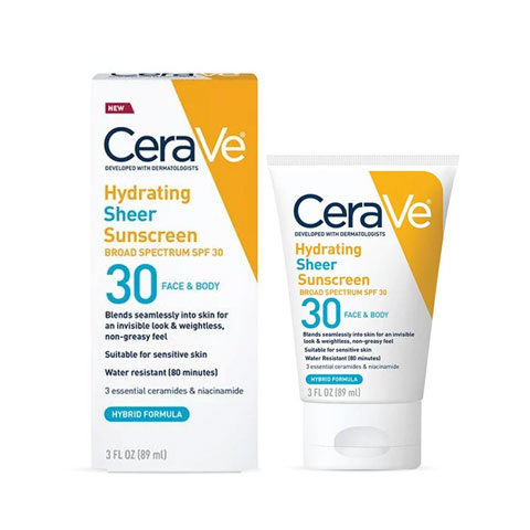 CeraVe Hydrating Sheer Sunscreen for Face & Body 89ml - SPF30