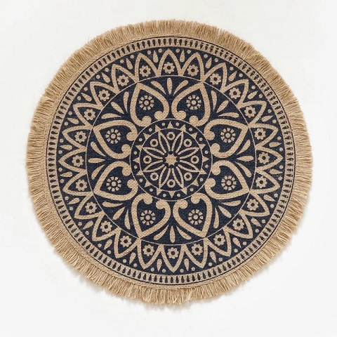 Classic Round Jute Dining Table Mat - Black (1001103)