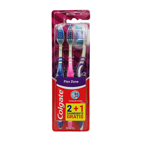 Colgate Mittel Flex Zone 2+1 Toothbrush 3pc - Blue+Pink+Violet