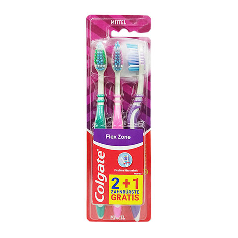 Colgate Mittel Flex Zone 2+1 Toothbrush 3pc - Green+Pink+Violet