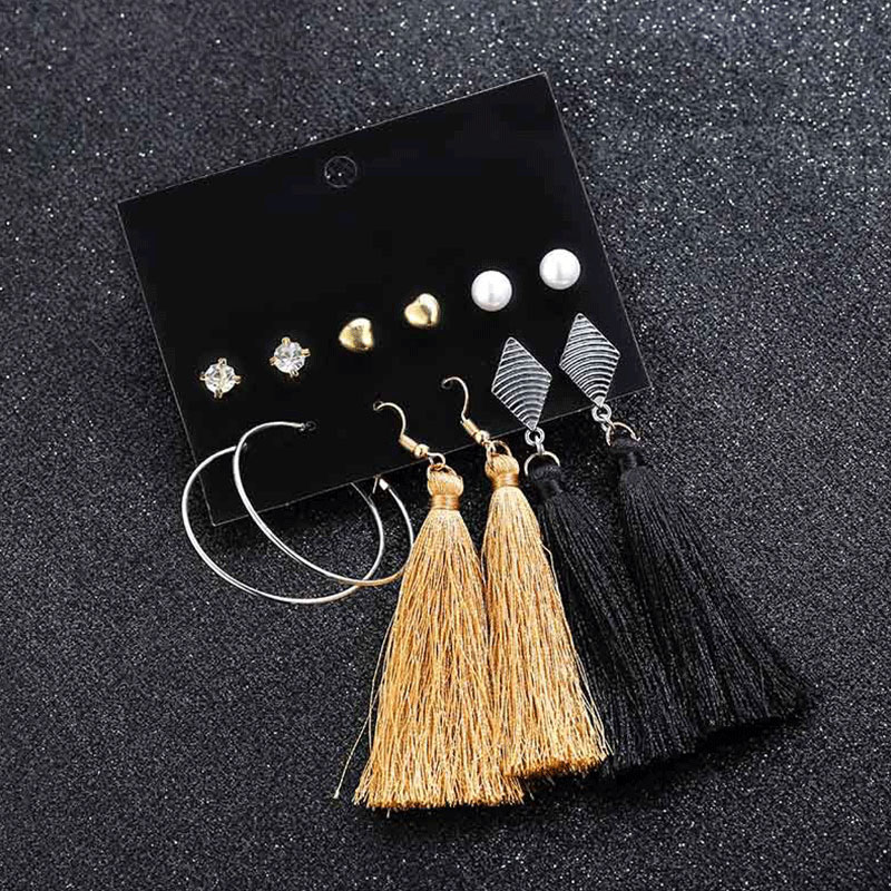 Combination Bohemian Tassel Earrings Set - 6 Pairs