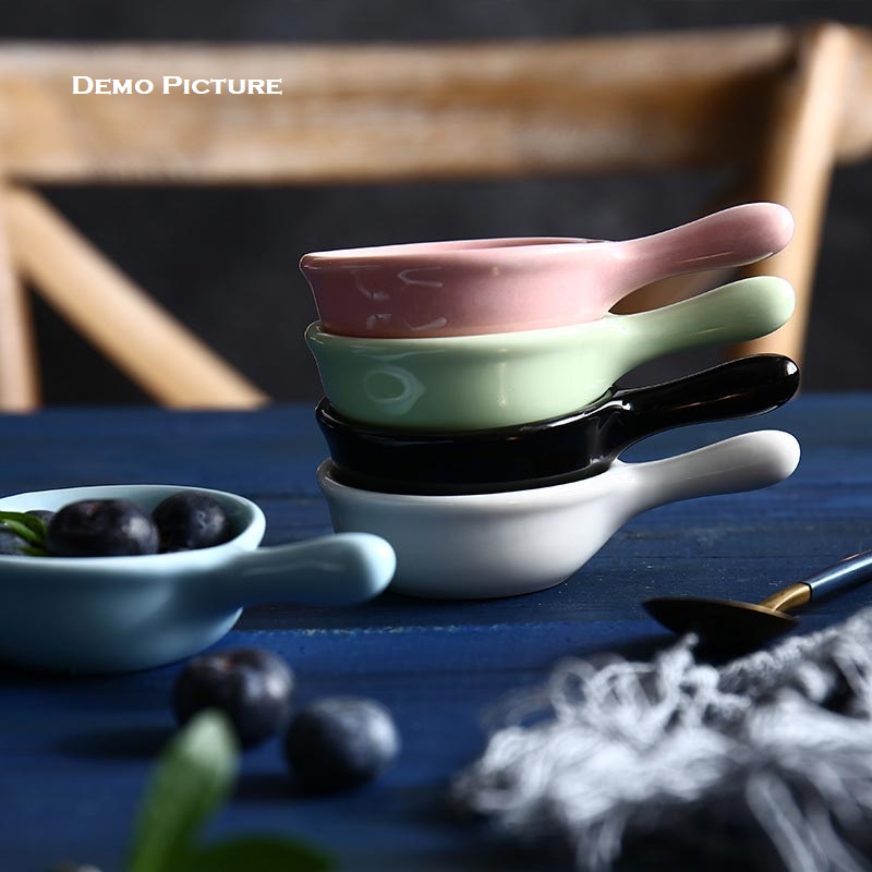 Creative Japanese Style Mini Ceramic Dish with Handle - Sky Blue