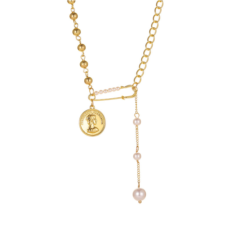 Creative Metal Paper Clip Pearl Collarbone Chain Necklace (34)