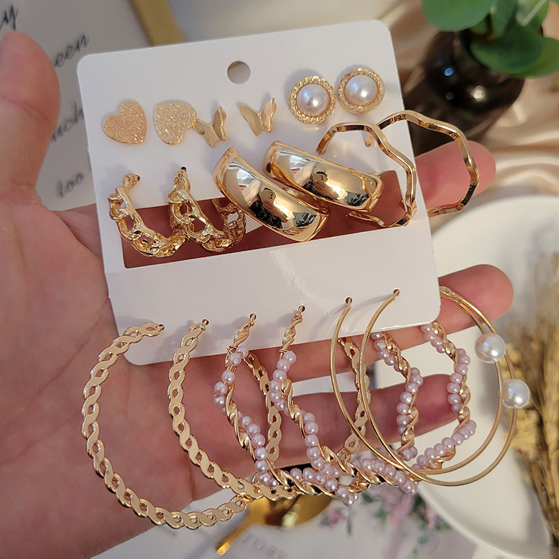 Creative Punky Imitation Pearl Earrings Set - 9 Pairs (68)