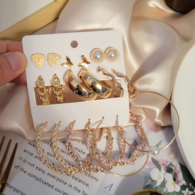 Creative Punky Imitation Pearl Earrings Set - 9 Pairs (68)