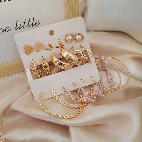 Creative Punky Imitation Pearl Earrings Set - 9 Pairs (68)