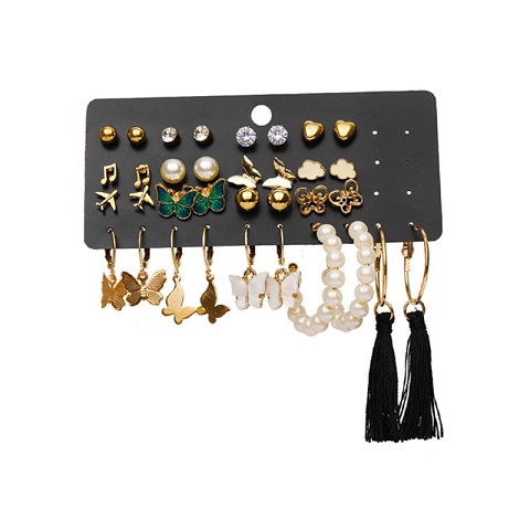 Creative Retro Golden Earrings Set - 17 Pairs (301035)