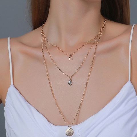Creative Retro Multi-Layer Pendant Long V-Shaped Clavicle Chain (37)