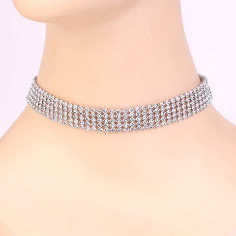 Crystal Rhinestone Choker Women Wedding Necklace - Five Layer