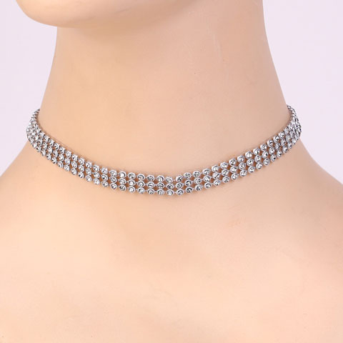 Crystal Rhinestone Choker Women Wedding Necklace - Three Layer