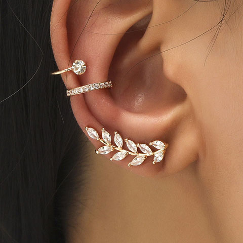 Crystal Rhinestone Ear Cuff Wrap Stud Clip Earrings