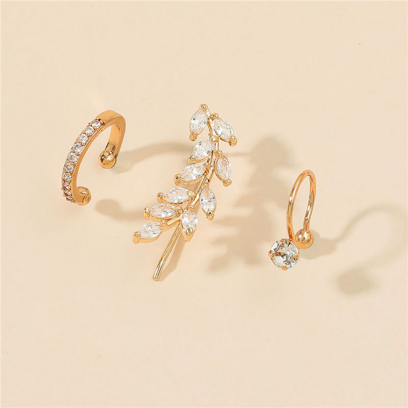 Crystal Rhinestone Ear Cuff Wrap Stud Clip Earrings