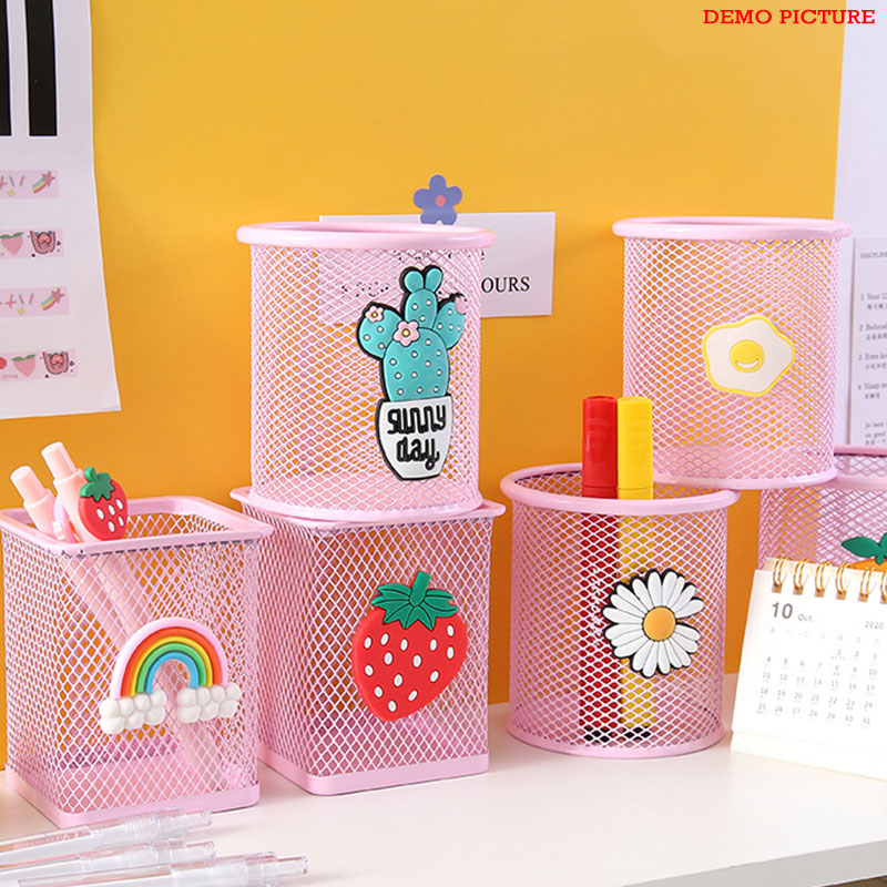 Cute Cartoon Heart Metal Hollow Grid Pen Holder - Flamingo (301146)